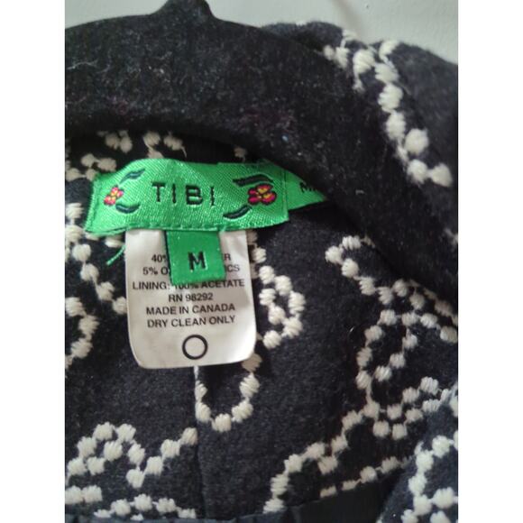 TiBi Black White Embroidered Wool Blend Jacket Coat - Picture 3 of 5